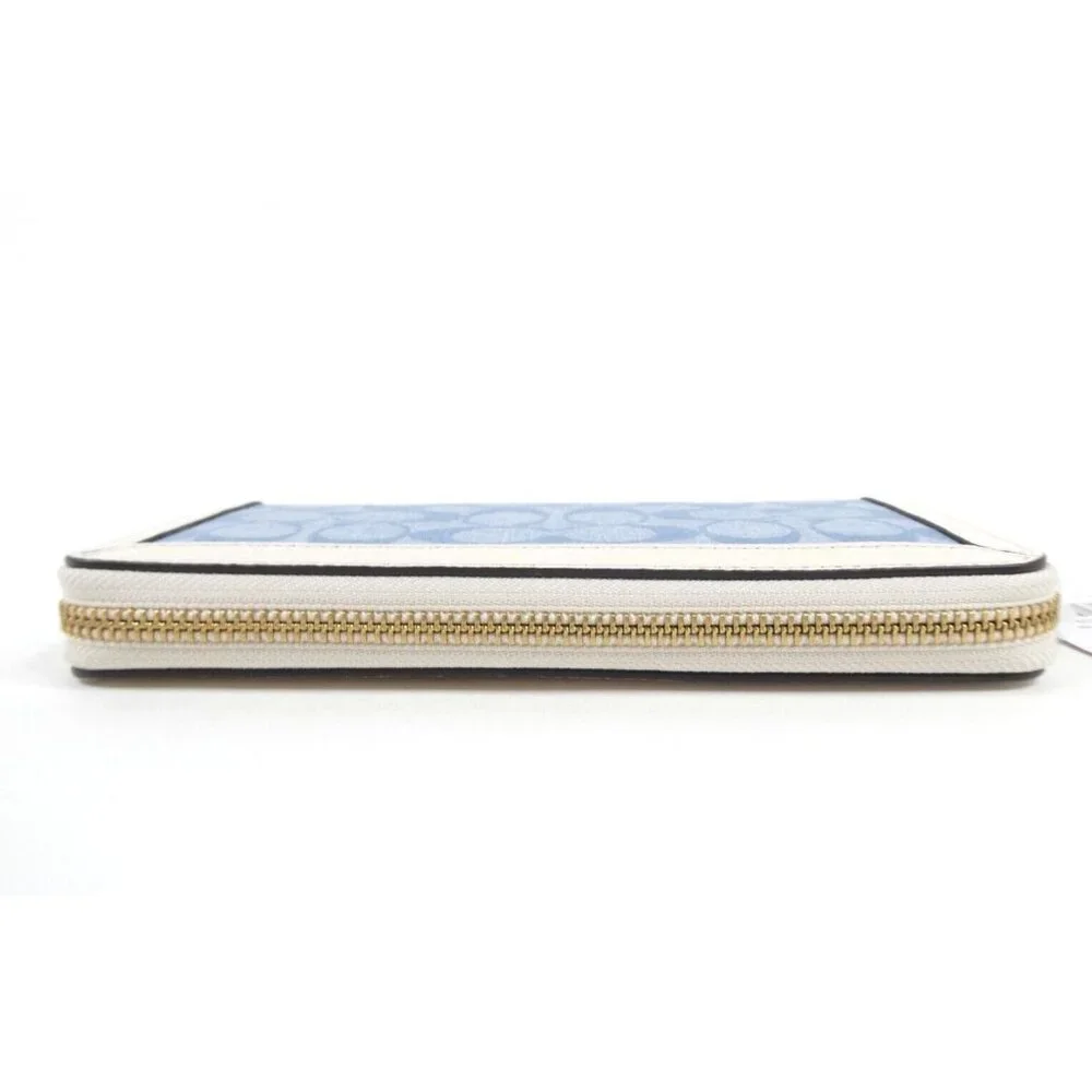 Coach Signature Light Washed Denim Chalk Accordion Zip Wallet NWT C5684